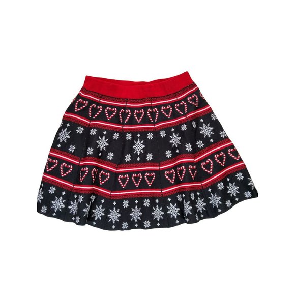 COPY - Its Our Time Holiday Knit Knee Length Skirt Women's Size L Red/Black - Picture 1 of 3
